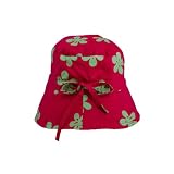 Girls Cotton Sun Hat With Tie In Raspberry Pink With Green Flowers