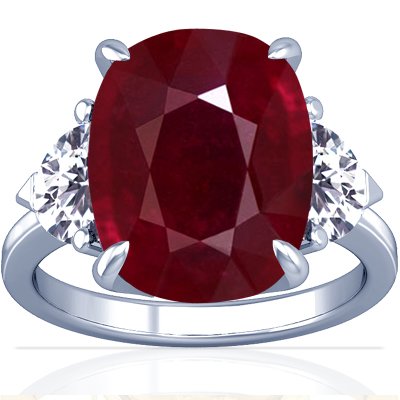 Platinum Cushion Cut Ruby Three Stone Ring