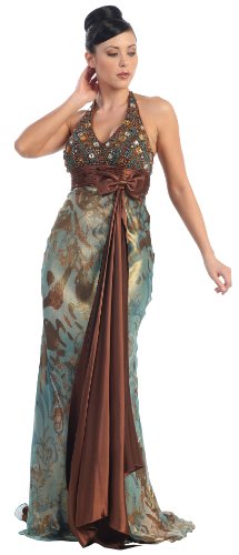 Ball Gown Formal Prom Halter Printed Dress #27012