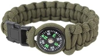Olive Drab Polyester Paracord Bracelet w/ Buckle & Compass, Size 9"