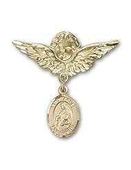 Gold Filled Baby Badge with St. Agnes of Rome Charm and Angel with Wings Badge Pin
