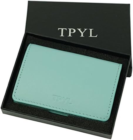 TPYL Luxurious Genuine Leather and Stainless Steel Business Card Cases Name Card Holders (Light Sea Blue)