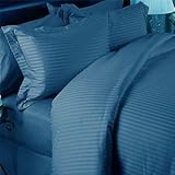 IMAGE OF Egyptioan Cotton 3-Pc Duvet Cover Set, 300 Thread count Sateen Stripe King Navy Blue