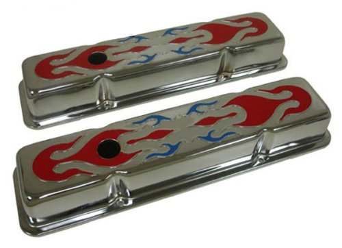 1958-86 Chevy Small Block 283-305-327-350-400 Short Steel Valve Covers - 2 Color Flamed