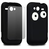 BLACK/WHITE HTC-WILDFIRE-S EYES LASERED SILICONE SKIN / COVER / CASE, WITH SCREEN PROTECTOR