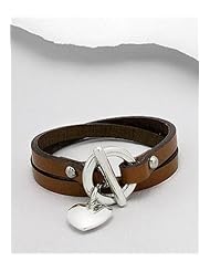 Saddle Brown Heart Leather Bracelet In White Base