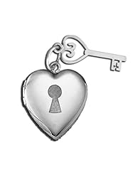 14k White Gold "Locket and Key" 3/4 inch x 3/4 inch in Solid 14K White Gold