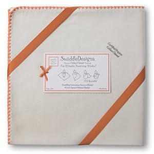 SwaddleDesigns Organic Ultimate Receiving Blanket - Natural with Orange Trim