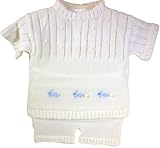 Baby's Trousseau White Knit Boys Two Piece Bunnies Outfit & Hat