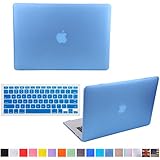 HDE Frosted Rubberized Hard Shell Plastic Case + Matching Keyboard Skin for Macbook Air 11.6" A1370 and A1465 models (Light Blue)
