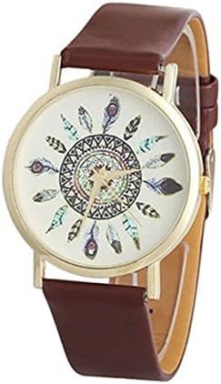 TOOPOOT(TM) Womens Vintage Feather Dial Leather Band Quartz Analog Unique Wrist Watches (Brown)