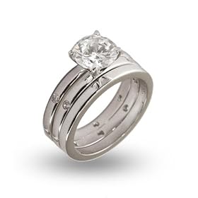 Classic Three Piece 2 Carat CZ Wedding Ring Set