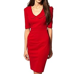 Sexy V-neck Short Sleeves Elbow Length Sleeves Vintage Midi Dress 
