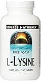 Source Naturals L-Lysine, Free Form, 1000mg, 100 Tablets (Pack of 3)