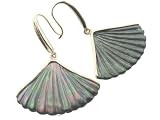 Black Mother Of Pearl Flared Fan Earrings, 14k Gold