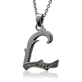 Men's Black Sterling Silver Alphabet Initial L Black Diamond Pendant Necklace - 0.07 carat