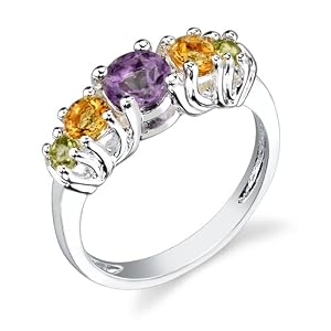 Buy Sterling Silver 1.00 cts Round Cut Amethyst Citrine Peridot Ring Size 6 by Peora