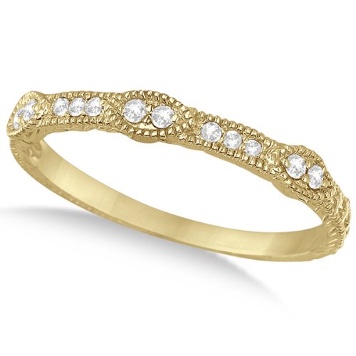 Pave Set Vintage Stacking Diamond Ring Band 14k Yellow Gold (0.15ct)