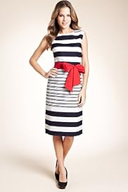 Linen Blend Striped Dress with Sash Belt