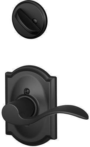Schlage F94ACC622CAMLH Matte Black Interior Pack Accent Lever Left Handed Dummy Interior Pack with Deadbolt Cover Plate and Decorative Camelot Rose by Schlage Re