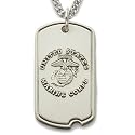 Sterling Silver 1 1/8" Engraved U.S. Marine Corps Dog Tag w/ St. Michael on Back on 24" Chain