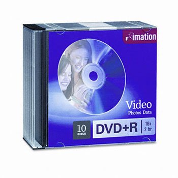DVD+R Recordable Discs with Jewel Cases - 4.7 GB - Silver - 10 Pack IMN17616