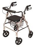 Lumex Aluminum Rollator with Curved Back Wheels, 8 Inches, Champagne