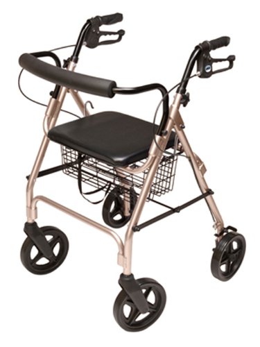 Lumex Aluminum Rollator with Curved Back Wheels, 8 Inches, Champagne