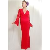 Nicole Maternity Womens Long Red Lace V Neck Formal Dress Gown S-2XL