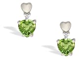 14K White Gold Genuine Heart Peridot and Diamond Earrings