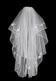 Two-tier White Beautiful Bridal Elbow Wedding Veils with Beading Embroidery -W02