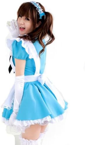 Japanese Cosplay Maid Costume Cute Dress Blue Four-piece Suits