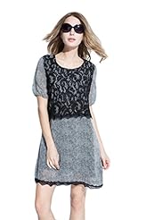 Chiffon Summer Striped Print Short Sleeves Lace  Dress