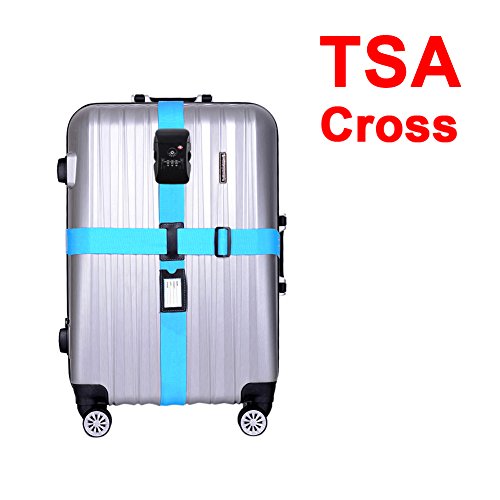 BlueCosto (Blue, Cross) TSA Lock Long Luggage Straps Suitcase Travel Belt 800079-BLU