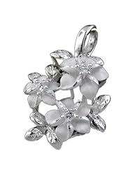925 Silver 3 Plumeria & Maile Round Pendant Hawaiian Silver Jewelry