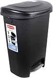 Rubbermaid 1843029 Step-On Wastebasket, 13-Gallon, Metal-Accent Black