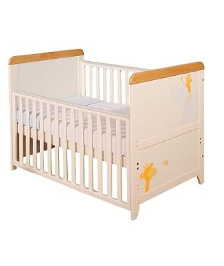 Tutti Bambini Jungle Dropside Cot - White with Beechwood Top