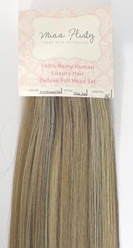 Miss Flirty Remy 5A+ 22" Clip in Straight Human Hair Extensions 10 Piece Deluxe Full Head Set 170 Grams Many Colors Available (Ash/Bleach/5A #18/22/5A)