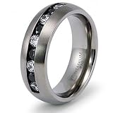 7.5mm Titanium Ring with Black & White Cubic Zirconium (Sizes 8-12)