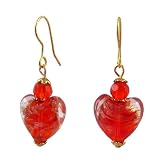 Earrings - E394 - Murano Style Glass - Heart ~ Red and Copper Fleck