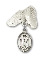 Sterling Silver Baby Badge with St. Helen Charm and Baby Boots Pin