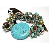 Round Turquoise Brown Stone Stretch Fashion Bracelet