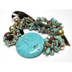 SAVE $13.01 - Round Turquoise Brown Stone Stretch Fashion Bracelet $18.99