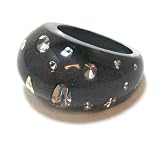 Super Sale! Frank Ronay Black/Gray Resin Domed Cocktail Ring with Sparkle Accents