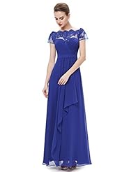 A-line Floor Length Applique Lace Natural   Waistline Chiffon Bateau Neck Prom Dress 