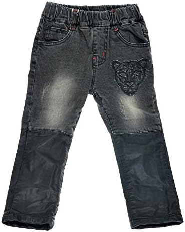 DOKI Little Girls' Cotton Leopard Applique Denim Thick Stitching Jeans 4T Black