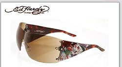ED HARDY EHS 008 BRAD TORTOISE FRAME BROWN LENS SWAROSKI CRYSTAL RIMLESS SHIELD SUNGLASSES
