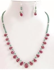 Magnificent Natural Emerald & Ruby Drops Beaded Single Strand Necklace with Free Earrings