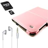 Pink Leather Cover Case with 4-inch eBigValue TM Determination Hand Strap for the Sony Reader eBook Touch Edition PRS-600 + Also includes a 4GB Mini SD and Adapter + Stereo In-Ear Headphones (White)