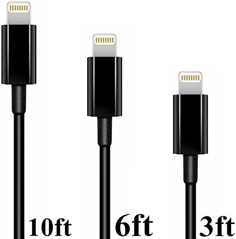 Snatio(TM) 3Pcs 3feet 6feet and 10feet 8 Pin to USB Extended Extra Long Charging and Sync Cable Power Cord Charger for Apple iPhone 6 6 Plus, iPhone 5s 5 5c, iPod Touch 5th, Nano 7th, and iPad 4 Air Air 2 Mini - Compatible with IOS 8 (Black)